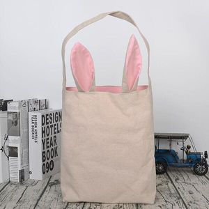 Påsk Bunny Bag Andra festliga partier för äggjakter Burrap Basket Tote Handväska Dual Layer Ears Design med jute -tygmaterial