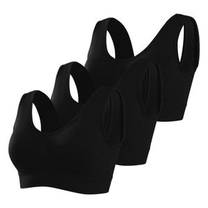 Ahh genie sutiã, busto shaper, 3 pack sem costura esportes sutiã wirefree yoga bras com almofadas removíveis para mulheres, 3 pcs cor preta