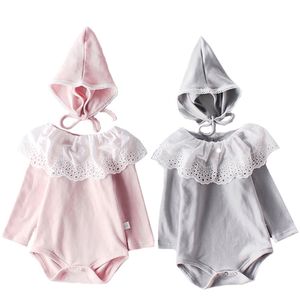 Lace Born Rompers Girl Långärmad Kläder för Girls Jumpsuit 100% Bomull Baby Boys Romper 210417