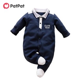 Spring and Autumn Baby Boy Gentleman Style Polo Collar Long-sleeve Jumpsuit for 's Clothing 210528