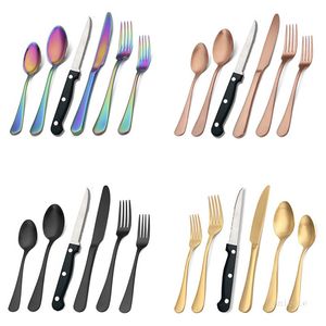 24pcs / set matt svart dinnerware satt med stekknivar rostfritt stål bestick bestick kit färgpläterade västra bordsuppsättningar t9i001330