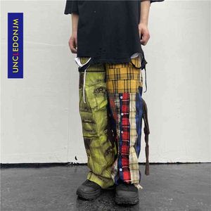 UNCLEDONJM Gitter Patchwork Hip Hop Harajuku Casual Hosen High Street Design Ins Mode Männer Hosen T2-A002 210406