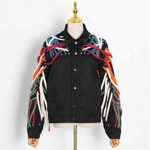 Vintage Chic Drawstring Design Women Coat Spring Fashion Irregular Jacket Woman Turn Down Collar Single Breasted Tops 210519