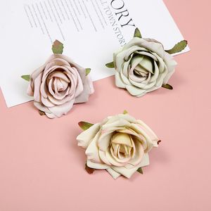 1pcs 7cm Artificial White Rose Silk Flower Heads para Decoração de Casamento Diy Wreath Gift Scrapbooking Craft Fake 2192 V2