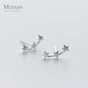 925 Sterling Silver Frosted Stars Cute Stud Earrings for Women Fashion Valentine's Day Gift For Girl Charm Korean Earring 210707