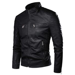Män Höst Outfit Fashion Biker Pocket Design PU Läder Jacka Män Vår Motorcykel Kausal Vintage Leather Jacket Coat 211009