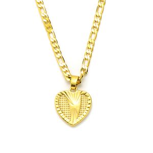 Gitter-Herz-Anhänger, 14 Karat massives Gelbgold, GF, italienische Figaro-Gliederkette, Halskette, 61 cm, 3 mm, für Damen