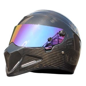 Motorcykelhjälmar Märke Carbon Fiber Full Face Hjälm Carting Lokomotiv Personlighet Motocross Bil Road Racing Capacete