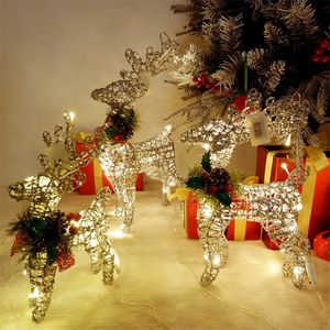 Jul järn ren älg LED ljus med tallskott dekoration gyllene silver hjort lampa köpcentrum smycken heminredning