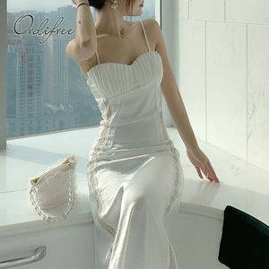 Summer Women White Satin Spaghetti Strap Shell Sexy Sleeveless Silk Maxi Slip Dress 210415