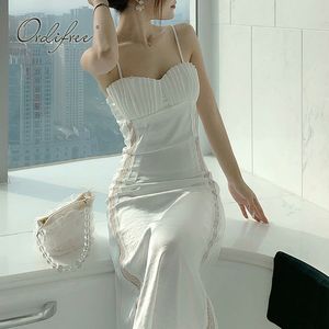 Mulheres Mulheres White Satin Spaghetti Strap Shell Sexy Sem Mangas Silk Maxi Vestido 210415