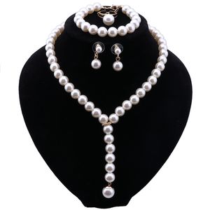 Imitation Pearl Wedding Necklace Earrings Bracelet Sets Bridal Jewelry Set for Women Elegant Party Gift Fashion Costume
