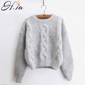 H.Sa Kobiety Swetry Ciepłe Pullover i Bluzy Crewneck Mohair Pullover Twist Pull Sumpers Jesień Dzianiny Swetry Boże Narodzenie 211120