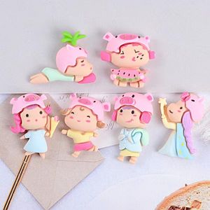 20Pcs Resin Components Cartoon Pig Cap Girls Cabochon Scrapbooking Paper DIY Crafts Phone Shell Decor Hair Brooch Kids Toys Ornament