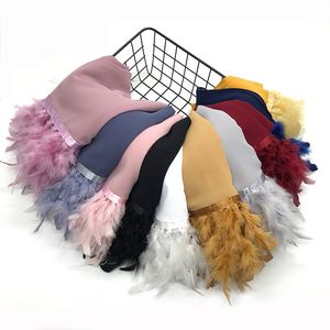 Fashion Big Feather Chiffon Long Shawl Lady Muslim Hijabs Scarf For Women Wedding Wrap Islamic Headscarf Solid Turkish Turban