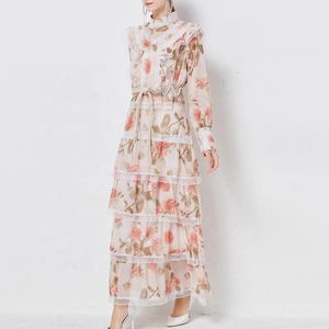 Dorywczo sukienki Australijskie Projekt Sense Jesień i Zima Moda Drukowane Koronki Szycia Wielowarstwowa Sukienka Kobiety