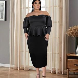 Plus storlek klänningar 4xl kvinnor sexig strapless lång lykta ärm ruffles bodycon midi kväll natt ut födelsedagsfest robes 210527