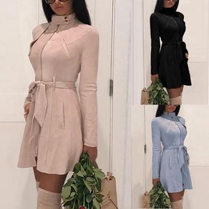 Women's Trench Coats Women Autumn Winter Suede Lady Jackets Fashion Medium Long Outwear Elasticity Solid Color Belt Slim Tops Coat