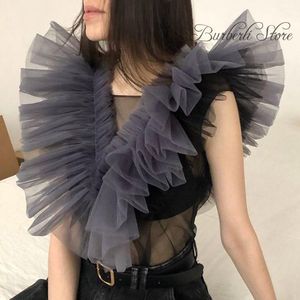 Women's Swimwear Trendy Gray Short Tulle Women Tops Ruffles Tiered Tutu Blouse Sexy V-neck Summer Custom Made