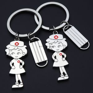 Enamel Nurse with Surgical Mask Key Ring Metal Doctor Keychain Gift bag hanging women men Fashion jewelry will and sandy