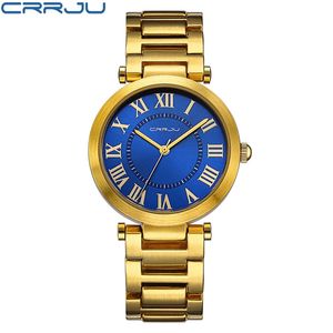 CRRJU Goldene Uhr Gold Mode Frauen Uhr voll Gold Edelstahl Quarzuhren Armbanduhr Gold Uhr Frauen 210517