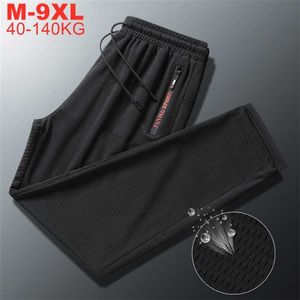 Plus size 9xl 8xl 7xl verão respirável sweatpants homens frescos calças de seda de gelo dos homens secos rápidos de alta qualidade calças de tamanho grande macho 211112