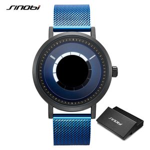 Sinobi New Unique Rotate Creative Watch Men's Steel Mesh Band Quartz Wristwatches Sports Casual Blue Male Watches Reloj Hombre Q0524