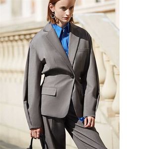 AEL grau lockere Streetwear Damen Büro Blazer Top Langarm Regular Fit Minimalistisch lässig Damen Frühling 211122