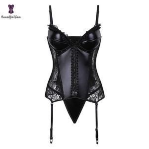Strap Women Faux Leather Sexy Floral Overbust Corset Waist Bustier Cincher Hook and Eye Closure Bodyshaper