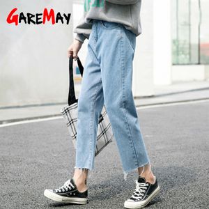 Tataria Boyfriend-Jeans für Damen, hohe Taille, lässig, lockere Denim-Haremshose, knöchellang, breites Bein, 210428