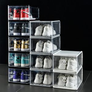 Large Hard Plastic Clear Shoe Box Detachable Folding Stackable Shoes Boxes Organizer Bins Storage Dust proof Cabinet Thickened Transparent Moistureproof TR0017