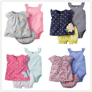 Baby Girl 3PCS Zestawy Cartoon Body + Koszulka + Spodenki bawełniane stroje Ubrania E26535 210610