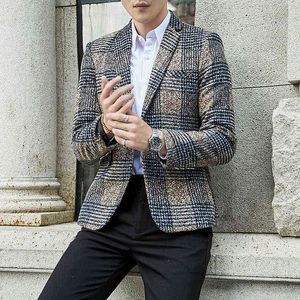 British Style Mens Suits Blazers Fashion Plaid Casual Wedding Business Blazer Homme Slim Fit Dress Coat Terno Masculino M-5XL 211111