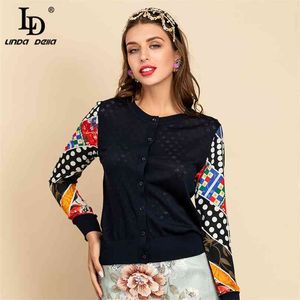 Sticker Designer Spring Knitting Siger Women's Casual Long Sleeve Dots Vintage Print Flower Silk Tops 210522