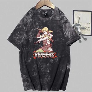 Anime camiseta Berserk manga curta redonda gravata tintura tintura de impressão Y0809