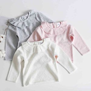 Höst Vinter Baby Girl Långärmad Lotus Leaf Collar Stickad Sweater Boys Girls Tröjor för barn 210429