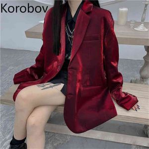 Korobov Ny långärmad nedbrytningskrokar Kvinnor Vintage Elegant Streetwear Velvet Red Jackets Vinter Mujer Chaqueta 210430