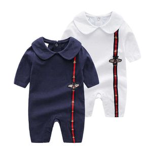 Broderi Lapel Retail Retaper Baby 0-3 månader Cotton Rompers Nyfödda Baby Bodysuit Barn Jumpsuits Klättra Kläder