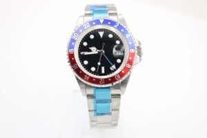 Men's mechanical watch 116710 business casual modern silver white stainless steel case blue red rim black dial 4-pin calendar folding clasp