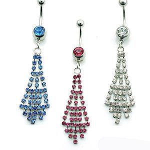 Barboleta de moda Anéis de aço inoxidável Dangle 3 cor strass sexy umbigo piercing jóias