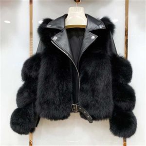 Real Fox Fur Casacos com Genuine Chapéu de pele de pele de pele de pele natural de pele natural jaqueta de pele outwear mulheres luxo mulheres inverno 210927