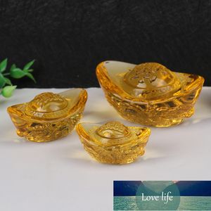 1 Stück gelber Kristall Feng Shui Golden Yuan Bao, Büro-Wohnzimmer-Dekoration zieht Reichtum und Glück an