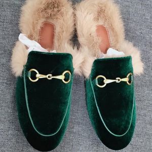 High quality fashion outside wear baotou Mule slippers shoes rabbit hair half casual dragl zapatillas hombre b4