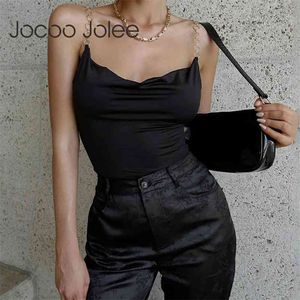 Kobiety Metalowa Łańcuch Pasek Backless Solid Collor Body Uboczne Bez Rękawów Czarne Topy Elegancki Sexy Club Body Garnitury 210428