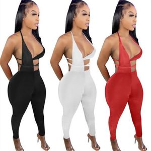 Wholesale bulk V-neck rompers Womens jumpsuits overalls one piece pants sexy skinny playsuit fashion solid jump suit women clothes klw7261