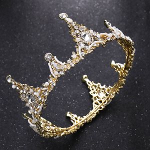 Headpieces vintage gold birthday tiaras princess full circle rhinestone bridal crown classical wedding headpiece