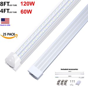 Linkable LED Shop Light 4ft 8ft 120W Double Side 4 Rows LED Tube Lights V-Shaped Integrated Bulb Light Fixtures Warehouse Gargae Lamp