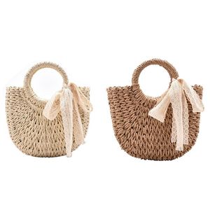 Mulheres Palha Beach Tote Woven Summer Bolsa de Ombro Feminino Feminino Viagem Casual Crossbody Bolsa Shoping Shopping Bolsa Totes