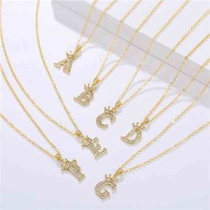 Fashion Alphabet Letter Wear Crown Pendant Necklaces Initials A To Z With Artificial Diamonds Letters Charm Luxurious Gilding Necklace Wholesale