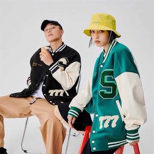 Primavera e outono hip-hop patchwork Emrboid Homens Letterman Baseball Bomber Jaqueta Uninsex Casal Stadium Coat Rua 211217